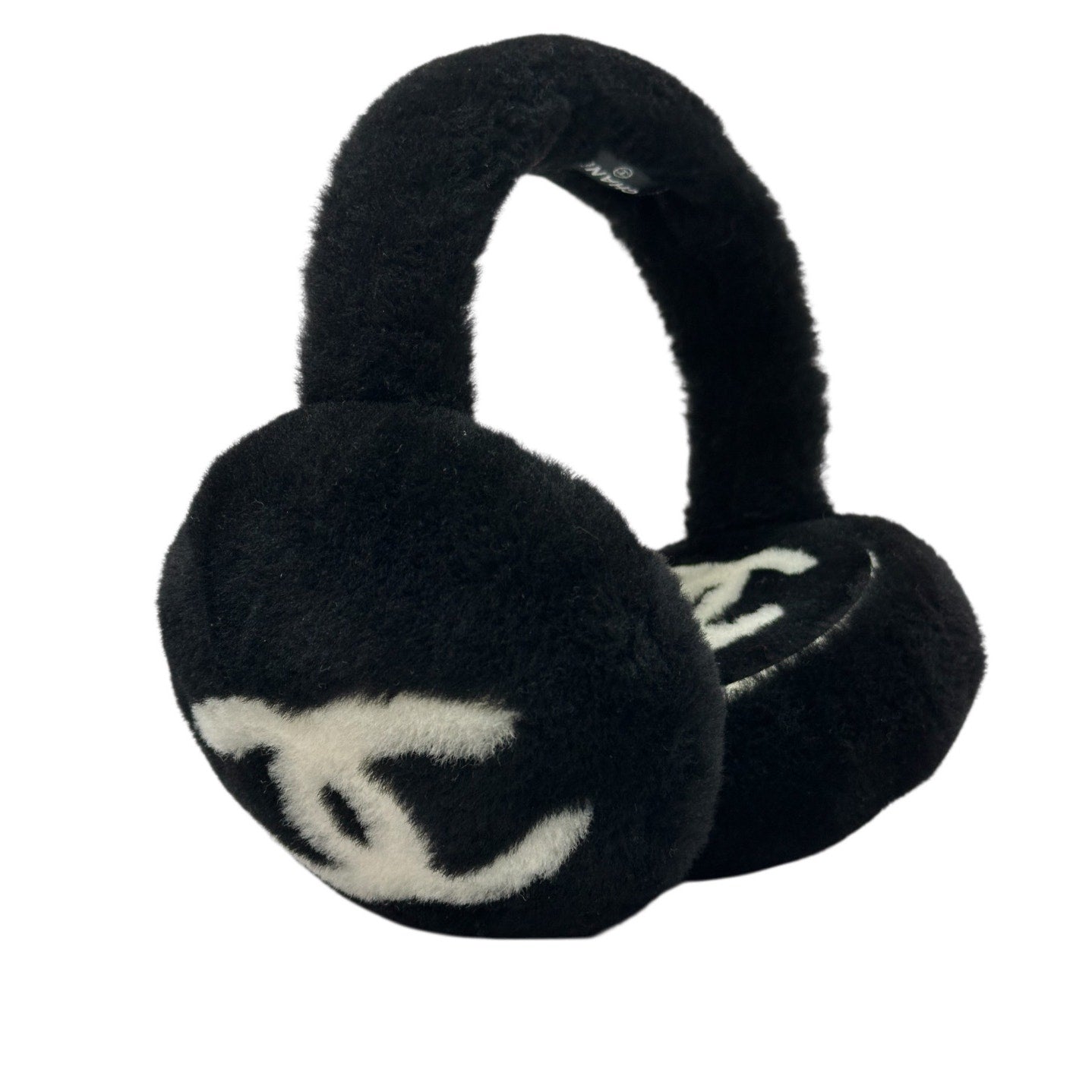 Chanel 2025 CC Shearling Black & White Earmuffs Pre-owned