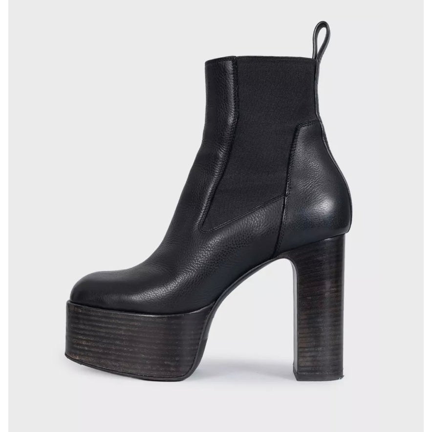 Rick Owens Black Leather Platform Ankle Boots EU 38 Pre-owned