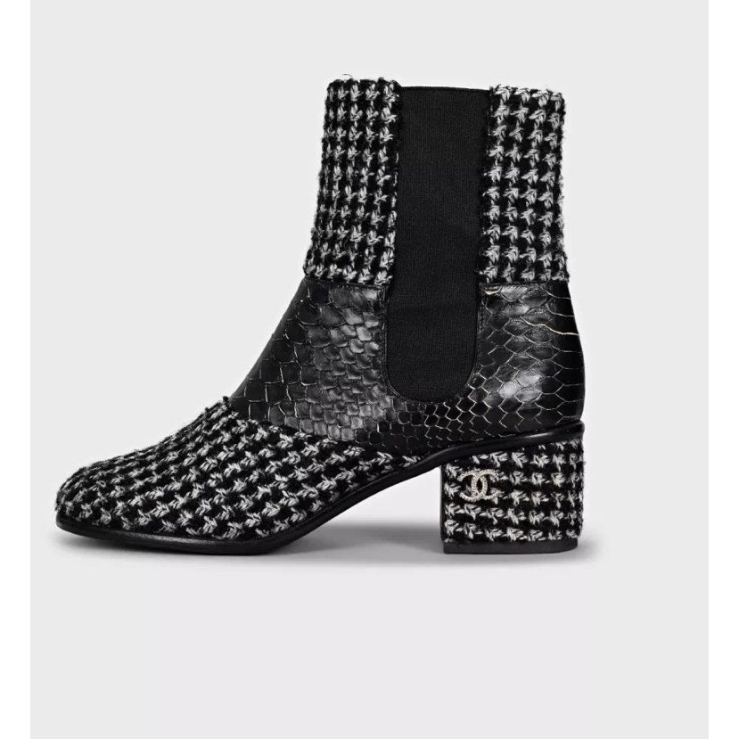 Chanel Tweed Ankle Boots, Size 38.5 Pre-owned