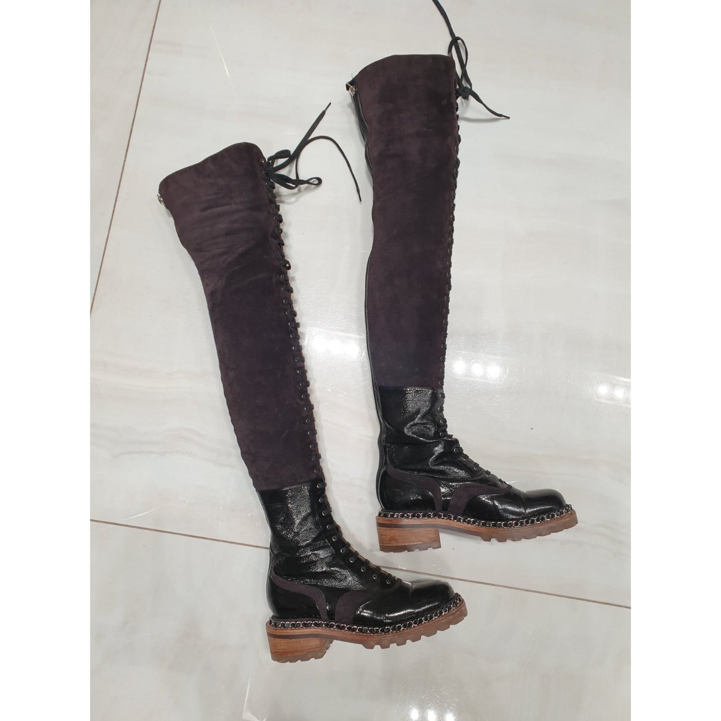 Chanel Paris-Salzburg Brown Suede Over-the-Knee Boots Sz.36 Pre-owned
