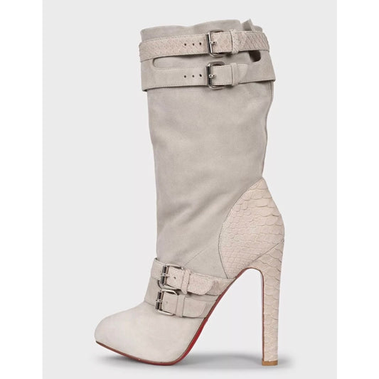 NWOB Christian Louboutin Gray Suede Python Boots Sz 40 Pre-owned