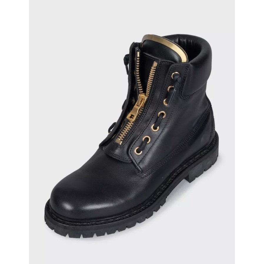 Balmain Black Leather Boots with Gold-Tone Hardware Sz.39 Pre-owned