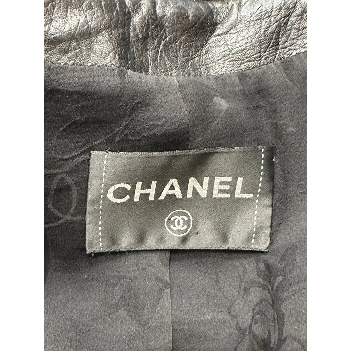 CHANEL Vintage Black Leather Bouclé Trim Jacket Sz. 42-44 Pre-owned