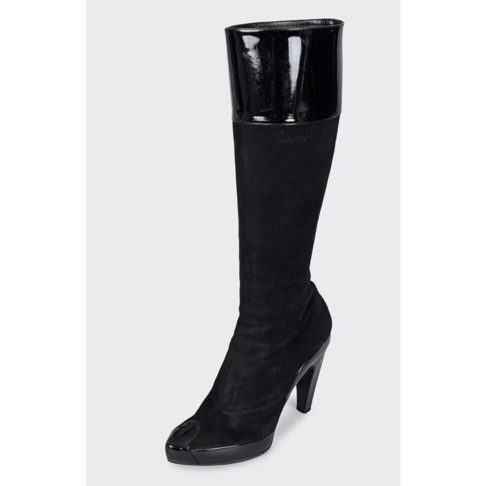 Balenciaga Black Leather Suede Heeled Boots Sz. 40 Pre-owned