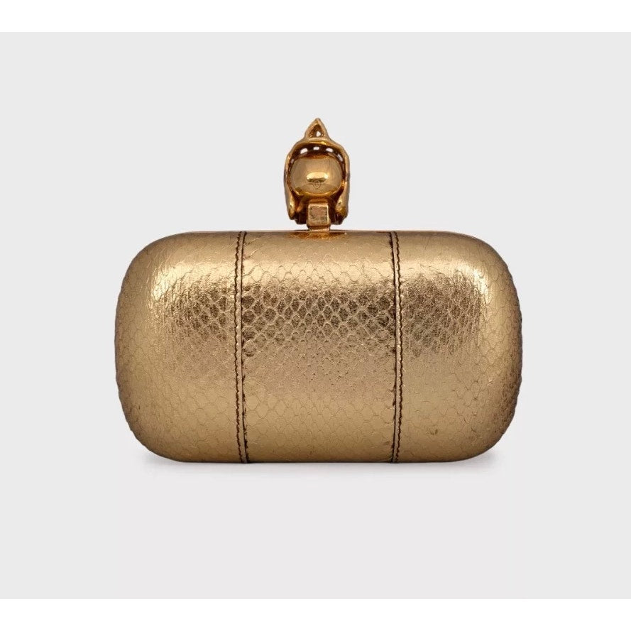 Alexander McQueen Skull Gold Leather Clutch Bag