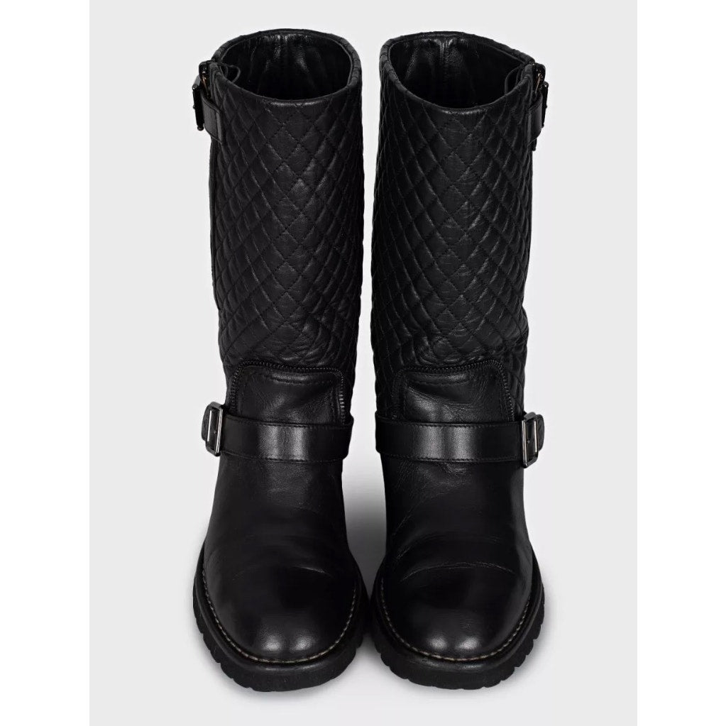 Chanel Black Quilted Leather Over-The-Knee Boots Sz.39,5 Pre-owned