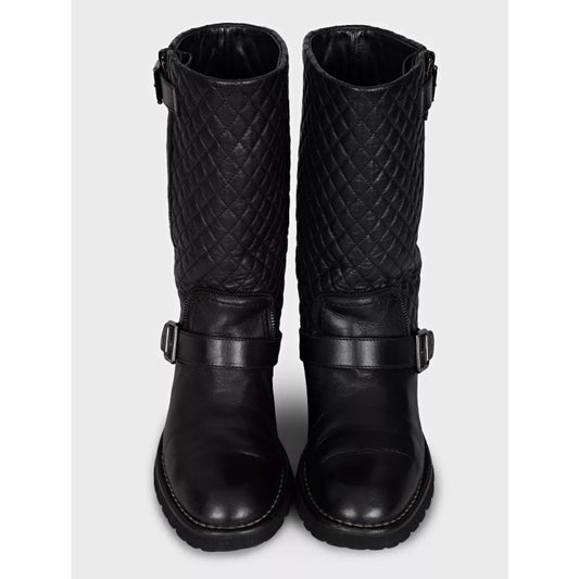 Chanel Black Quilted Leather Over-The-Knee Boots Sz.39,5 Pre-owned