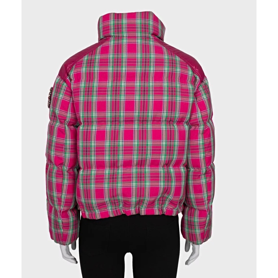 Moncler Pink Plaid Down Puffer Jacket Crystal Detail XXS US 0 Pre-owned