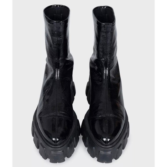 Prada Black Glossy Leather Ankle Boots - EU 39 Pre-owned