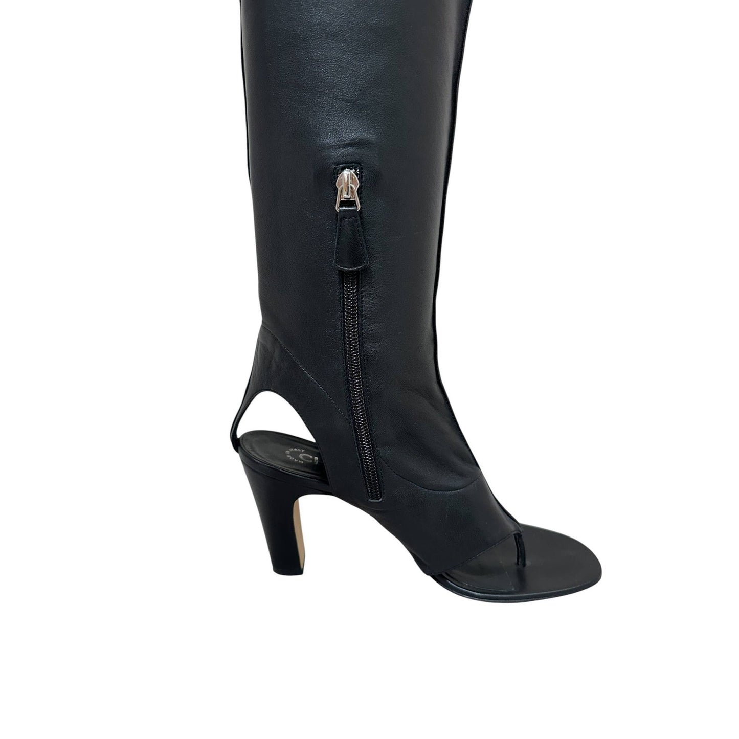 Chanel Black Leather Thong Heeled Sandal Boots 38 Pre-owned