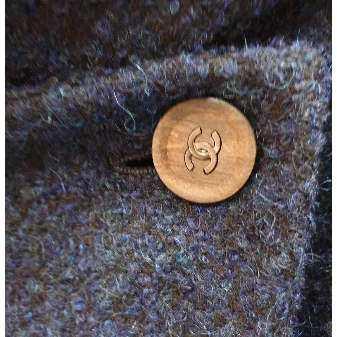 Chanel Long Wool CC Buttons Navy Blue Coat - Size 36 Pre-owned