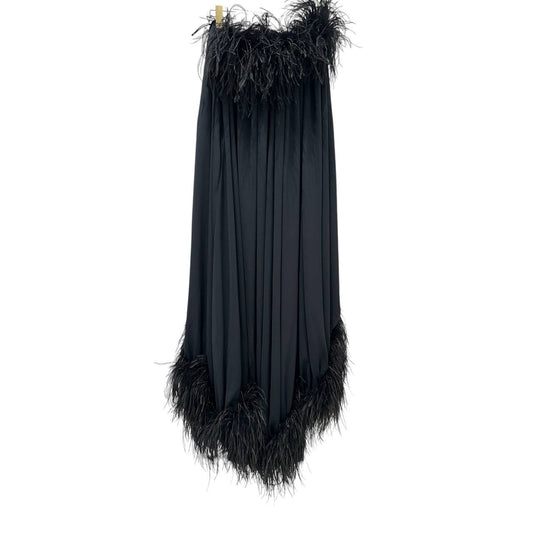 Saint Laurent Paris Bustier Black Silk Feather-Trimmed Dress Sz.38 Pre-owned