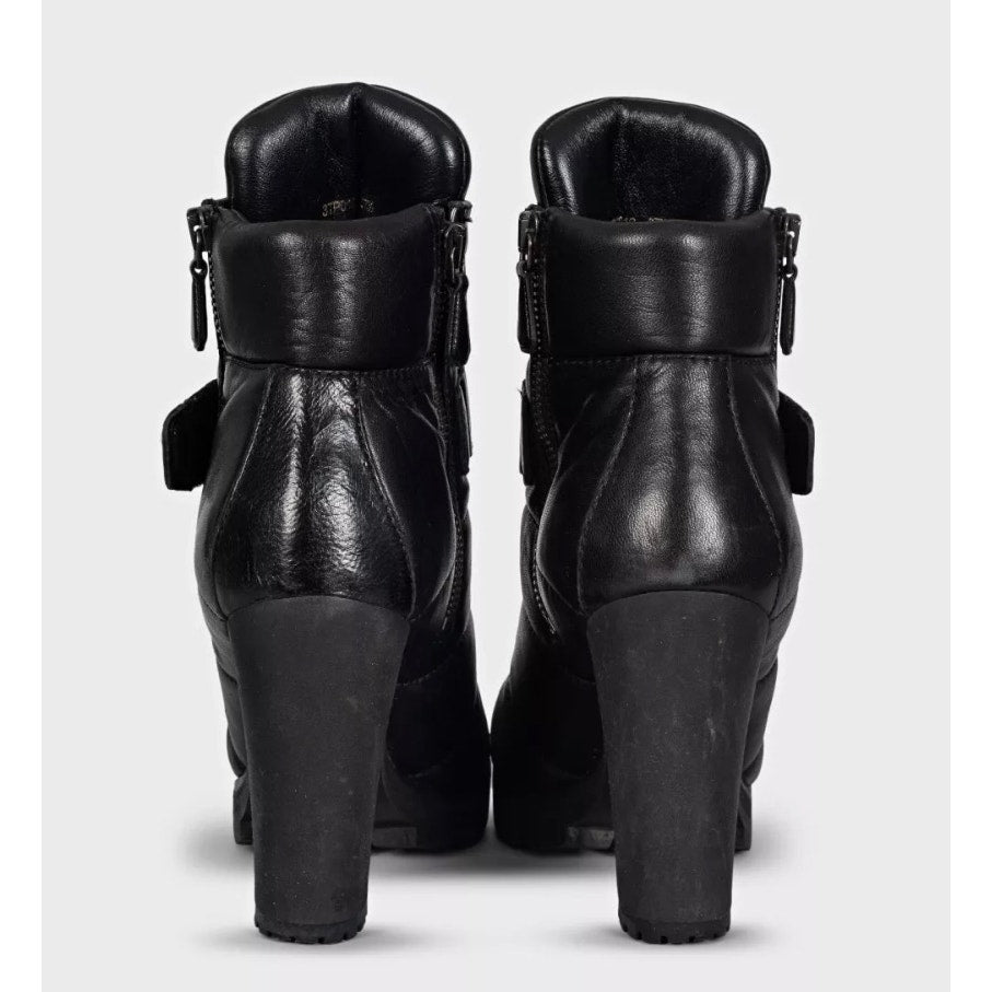 Prada Sport Black Leather Ankle Boots Size 37.5 pre-owned