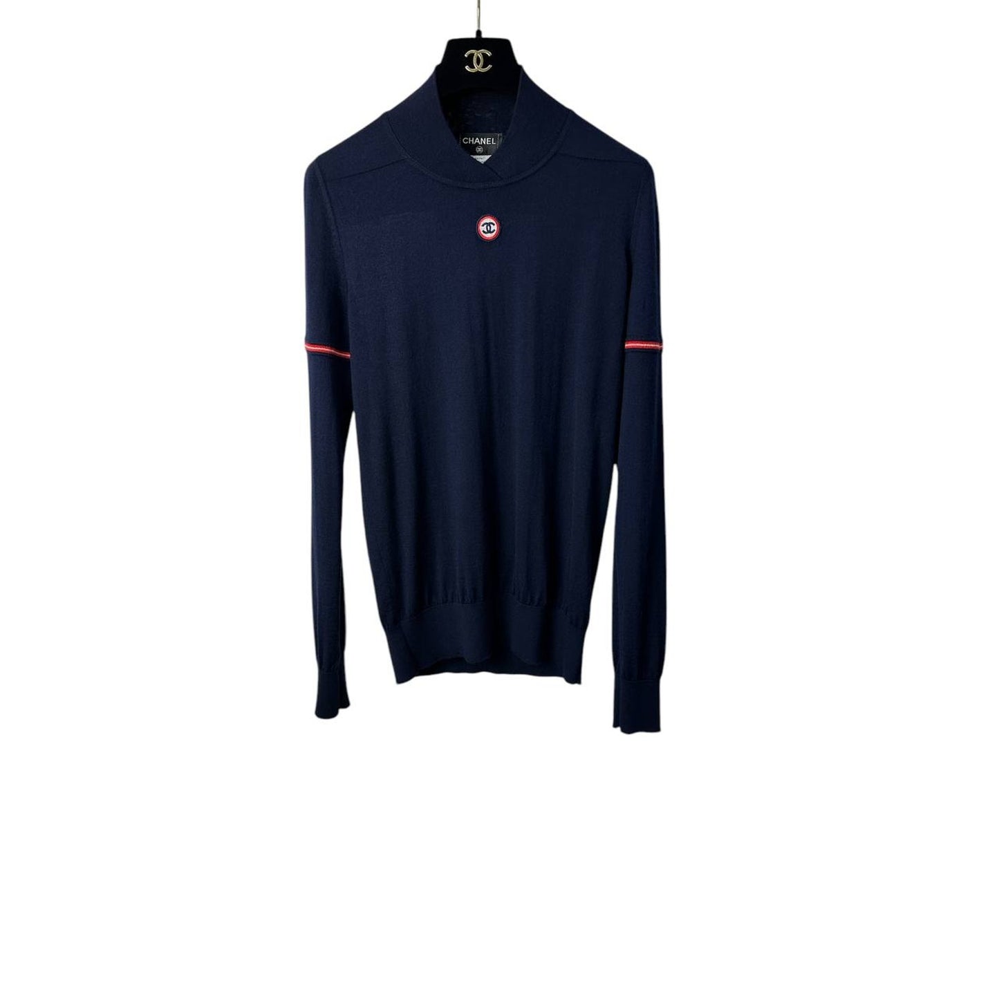 Chanel Navy Cashmere CC Logo Jumper Sz.40 pre-owned