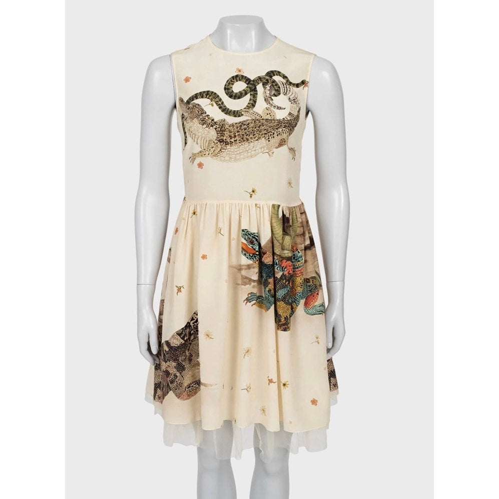 Red Valentino Beige Silk Dress with Tulle - Size L (IT44) Pre-owned