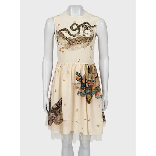 Red Valentino Beige Silk Dress with Tulle - Size L (IT44) Pre-owned