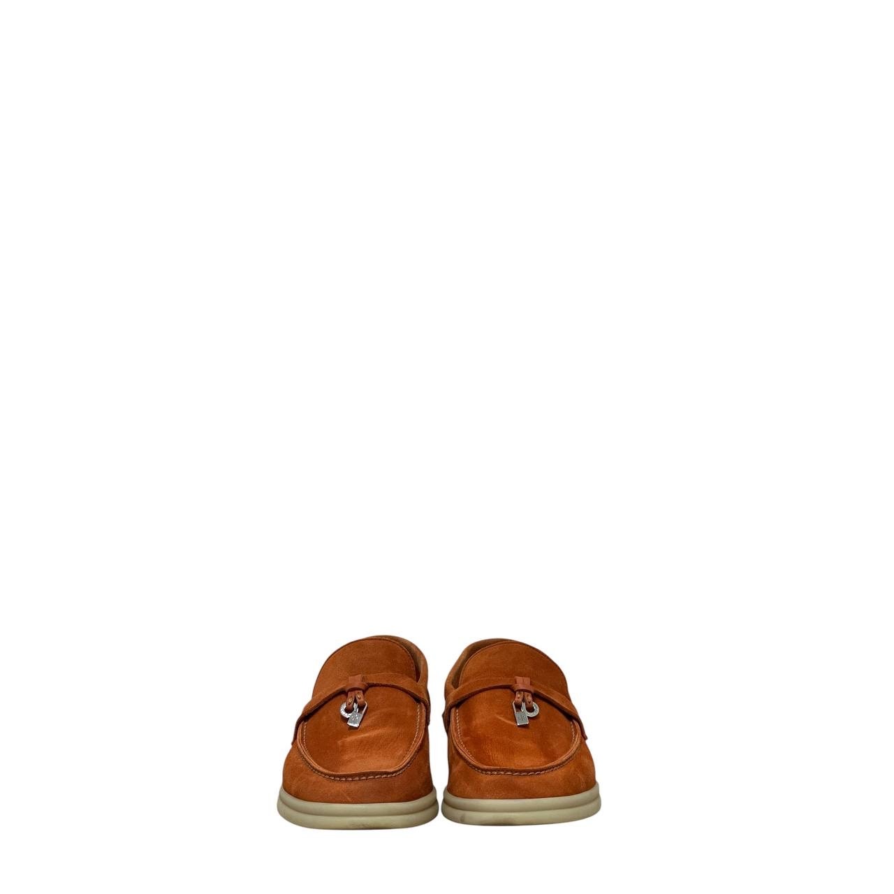 Loro Piana Orange Suede Loafers with Silver Charms Sz.38.5 Pre-owned