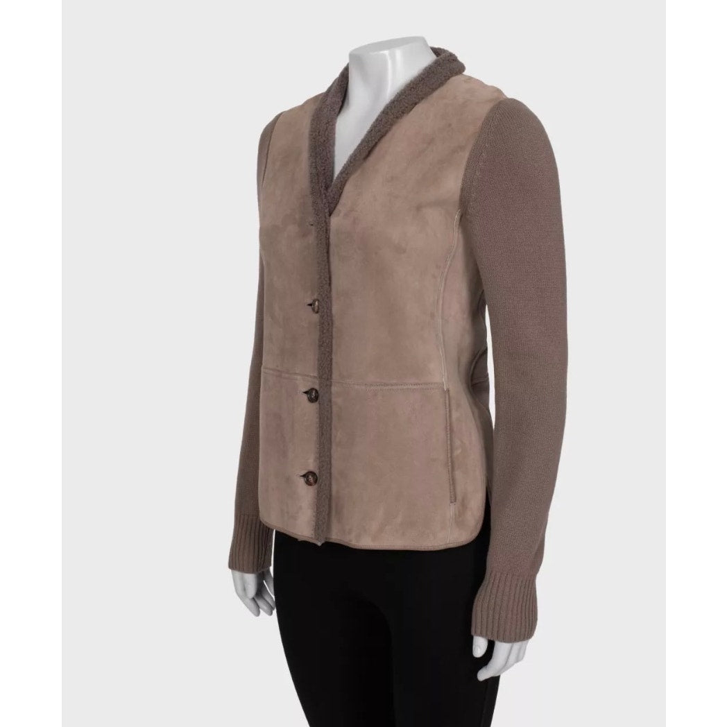 Loro Piana Luxe Brown Lambskin & Cashmere Cardigan Sz.40\S Pre-owned