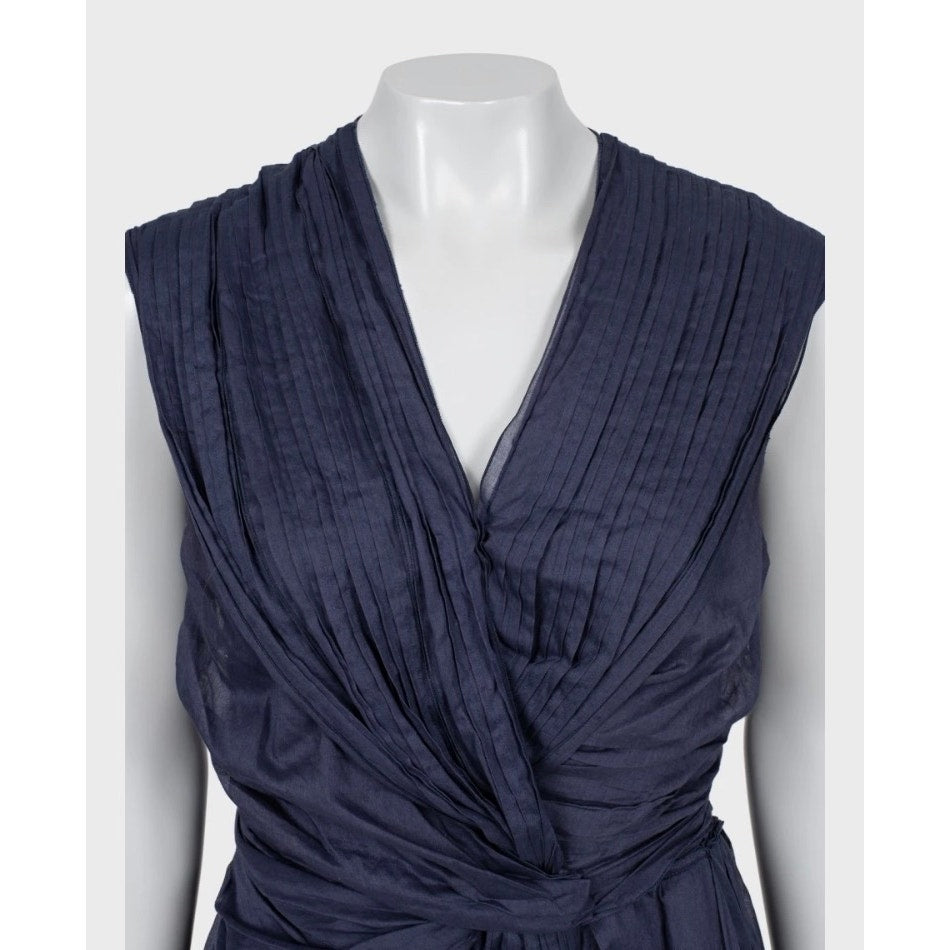 Prada Blue Draped Cotton Fitted Dress - Size 46 pre-owned