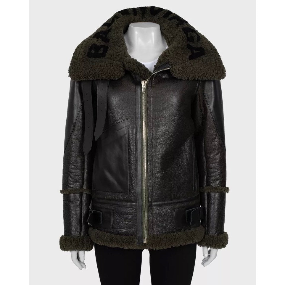 Balenciaga Green Sheepskin Oversized Coat - Size FR36/S Pre-owned