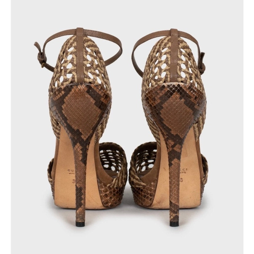 Gucci Brown Woven lambskin Leather High Heel Sandals - Size 38 Pre-owned