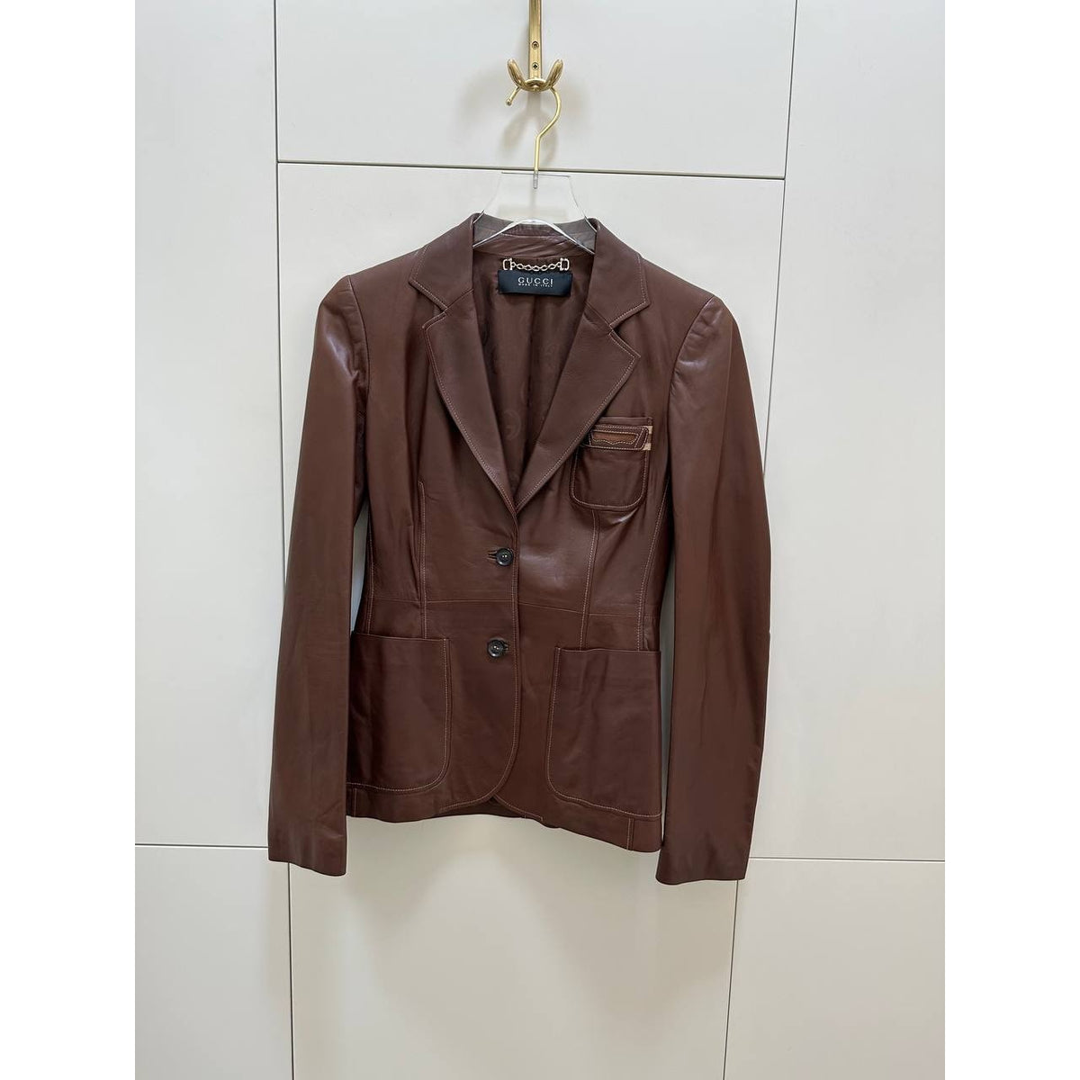 Vintage Gucci Tom Ford Brown Leather Blazer Sz.8 Pre-owned