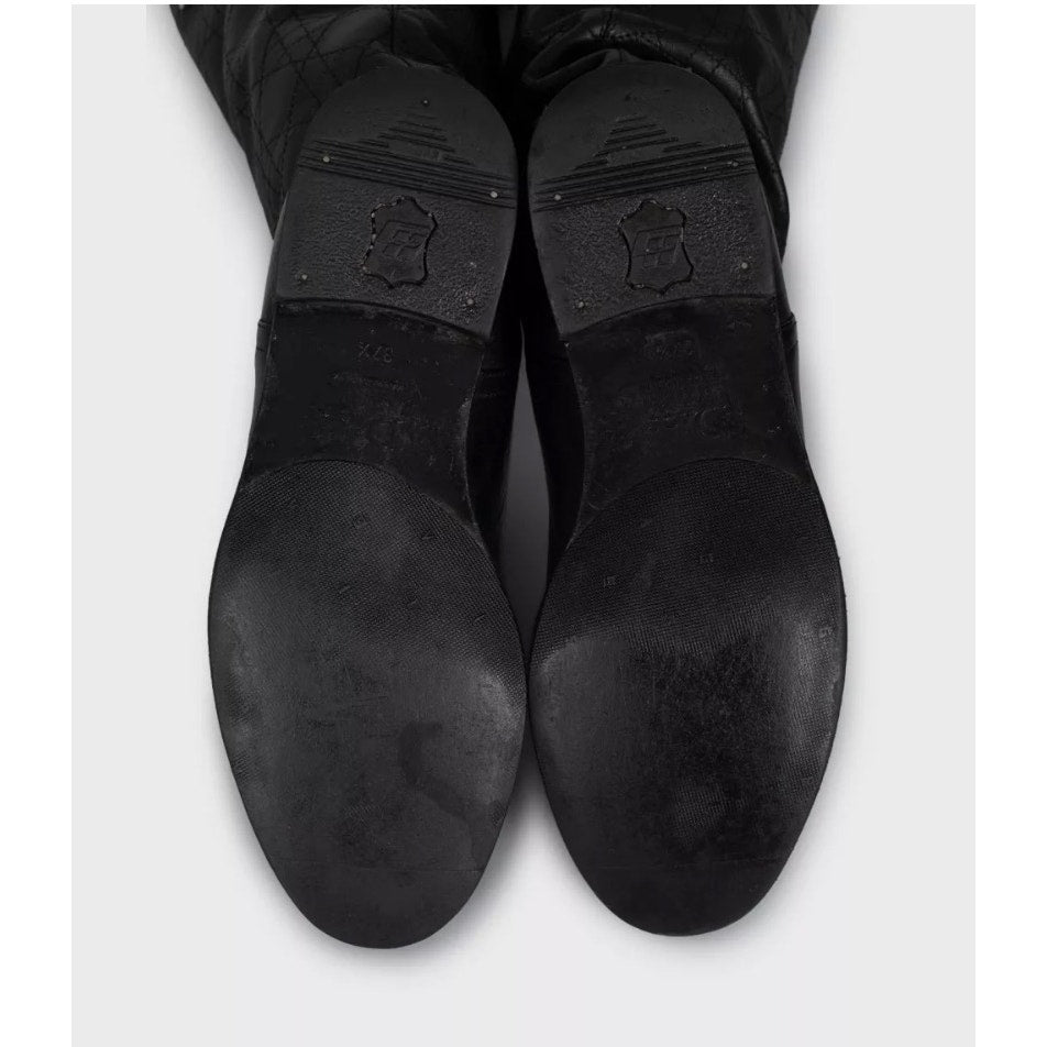 Chic Christian Dior Quilted Flat Boots - Black Leather EU 37.5 pre-owned