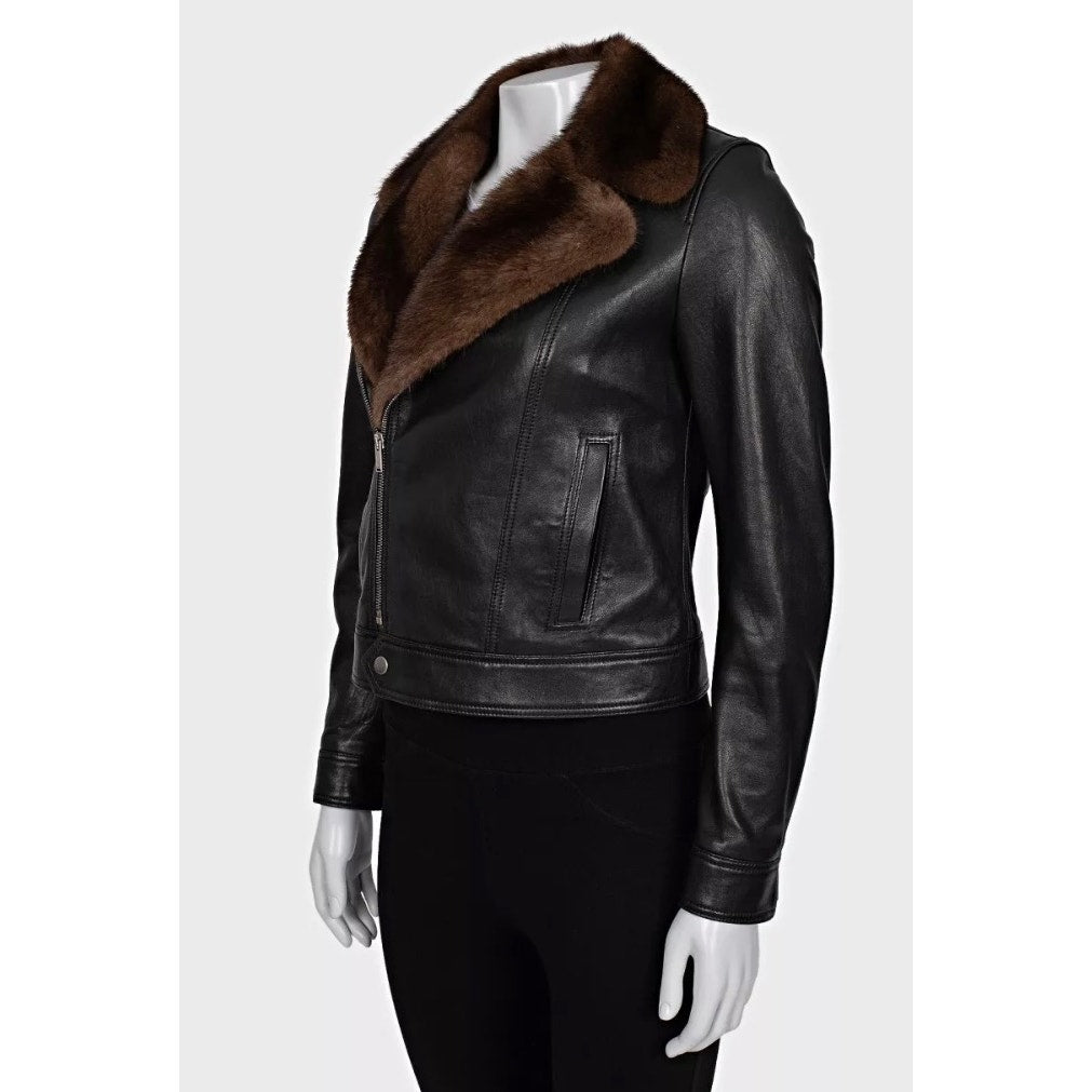 Saint Laurent Black Lamb Leather  Jacket Sz.38 Pre-owned