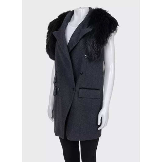 Dolce & Gabbana Gray Wool & Faux Fur Double-Breasted Vest Sz.40 pre-owned