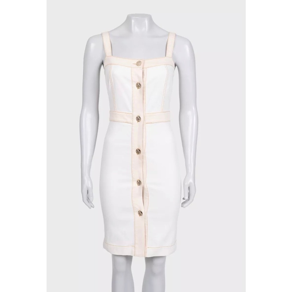 Chanel White Denim Sundress with Gold Buttons Sz.34 Pre-owned