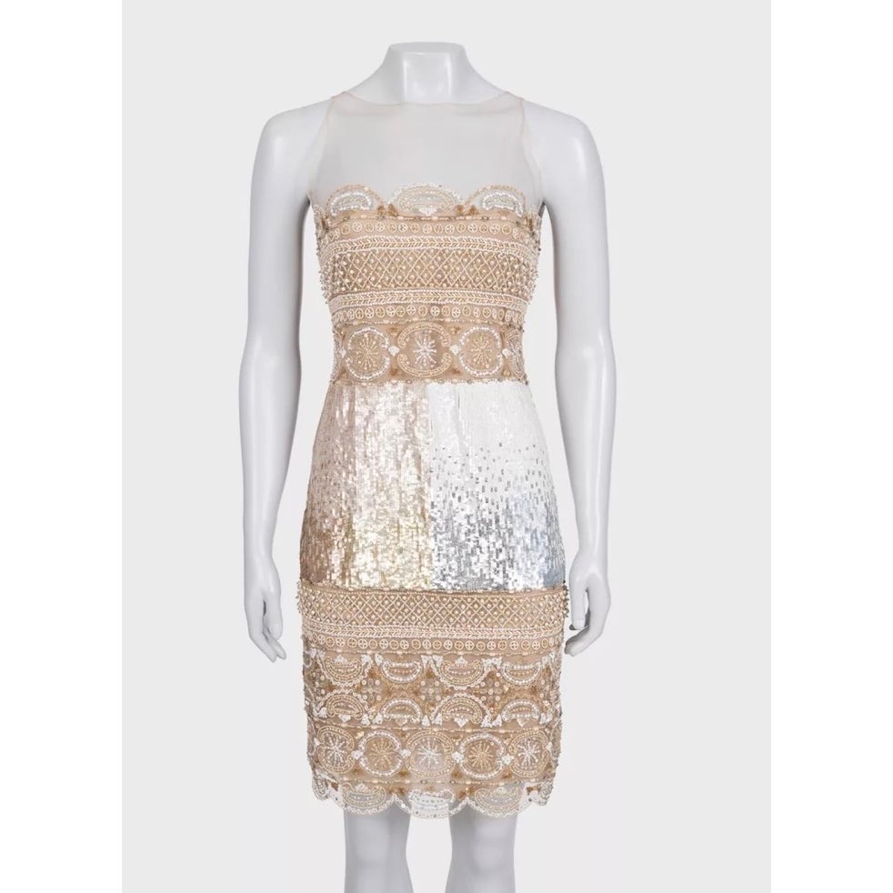Valentino Beige Silk Embellished Dress | UK 6 XS Pre-owned