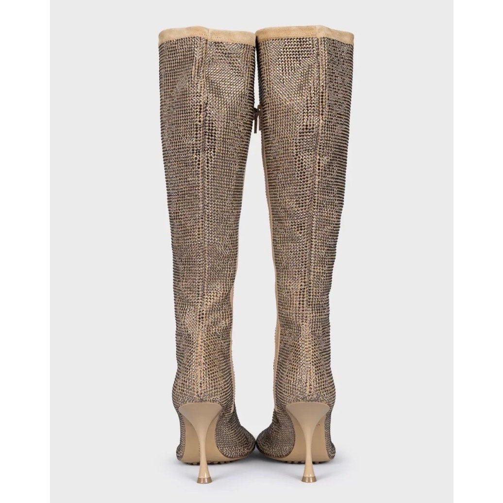 Bottega Veneta Gold Crystal-Embellished Boots Sz.37 Pre-owned
