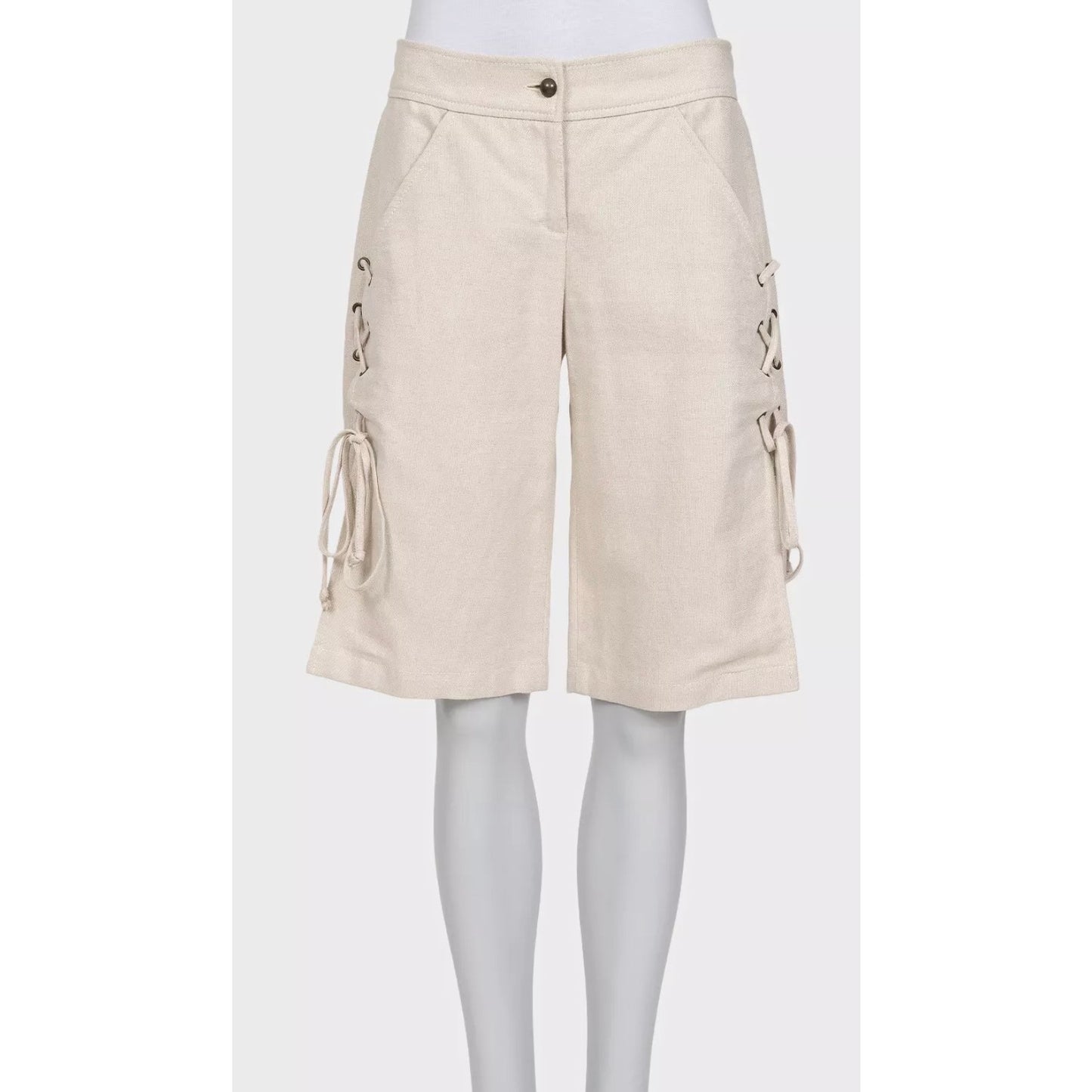 NWOT Valentino Roma Beige Cotton-Linen Shorts & Jacket Set Sz.40 Pre-owned