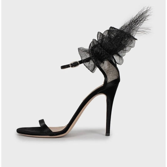 Valentino Black Suede Bow Stiletto Sandals Size 39 pre-owned