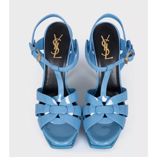 Saint Laurent Tribute Blue Leather Platform Sandals Sz.38