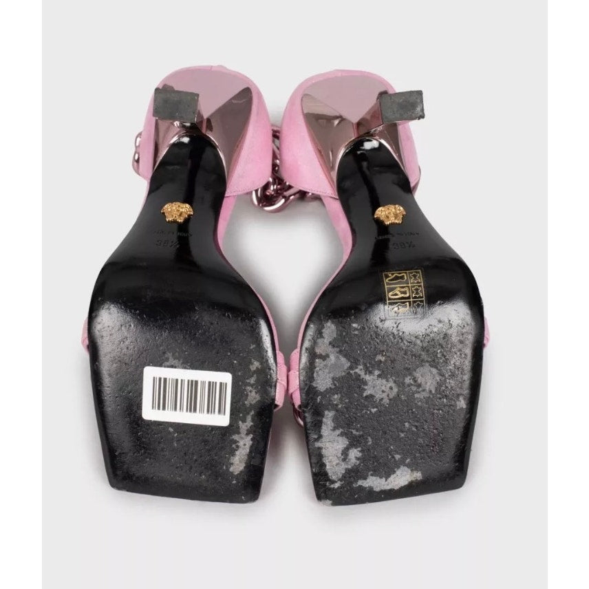 Versace Pink Medusa Textile Heeled Sandals 38.5 pre-owned
