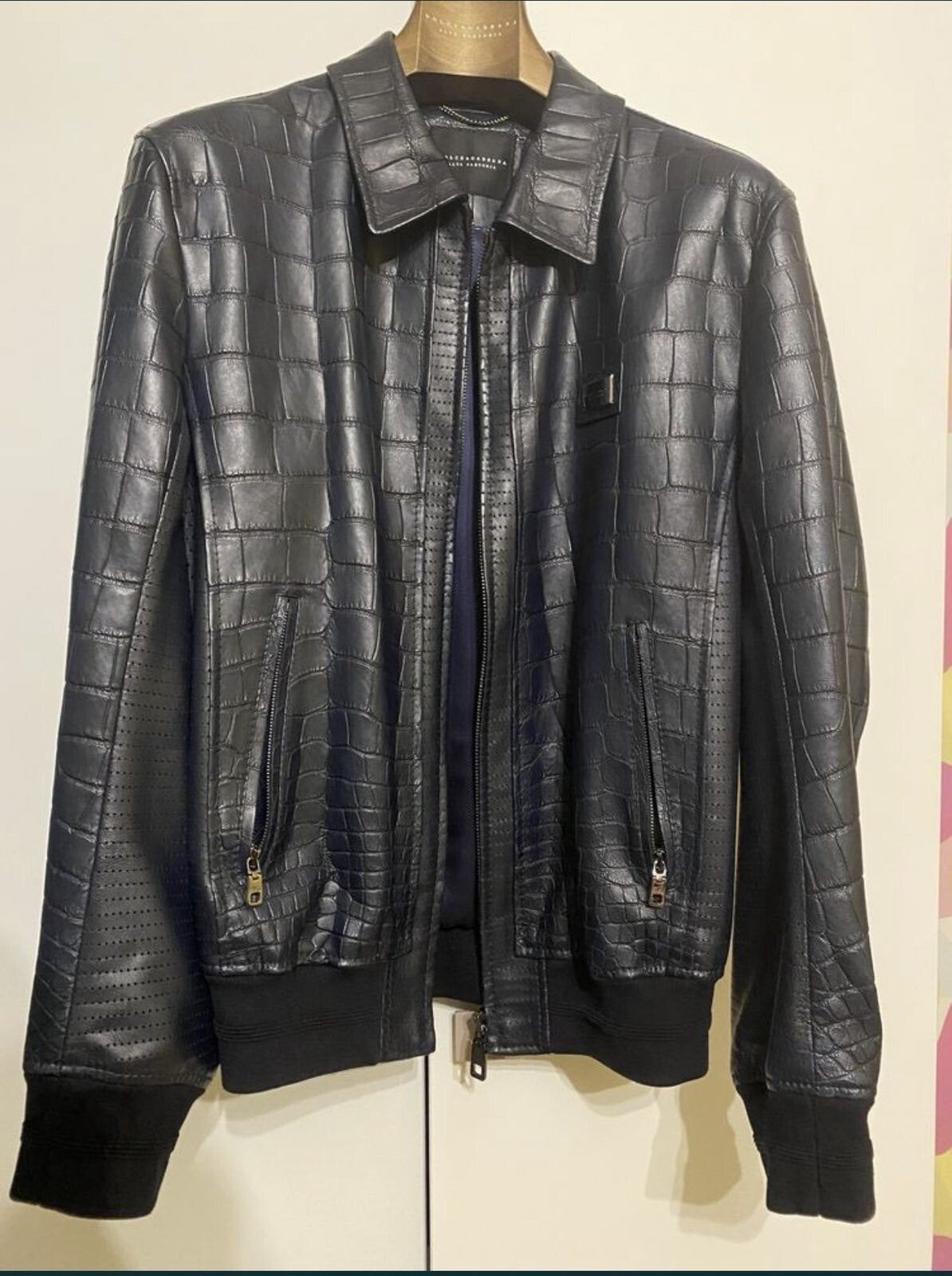 Dolce and Gabbana Navy Crocodile Bomber Jacket Sz.48-50