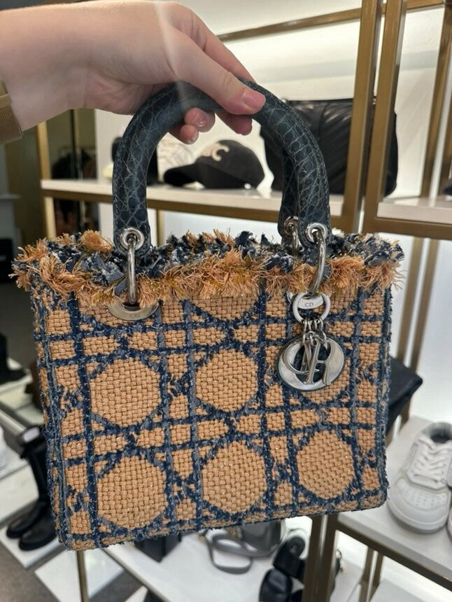 Dior Lady Dior Medium Tweed  Crocodile Handle Bag