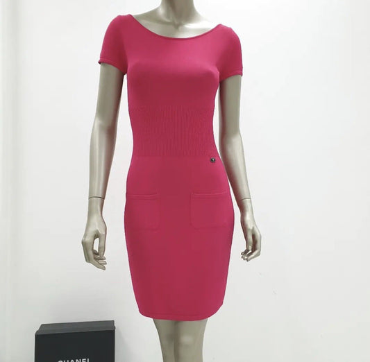 Chanel 2010 Pink Knit Midi Sweater Dress Sz.36