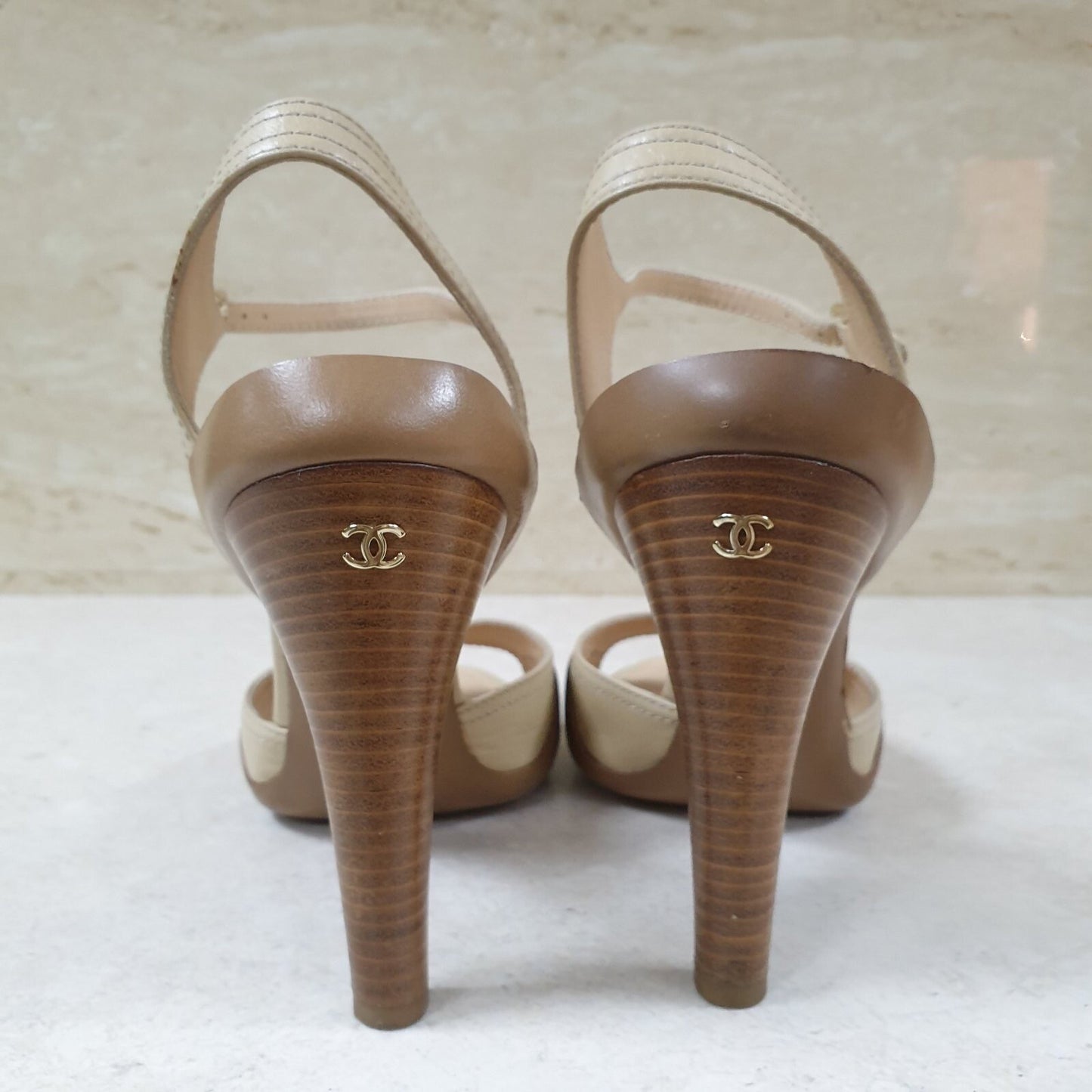 Chanel Beige Brown Slingback Sandal sz.40