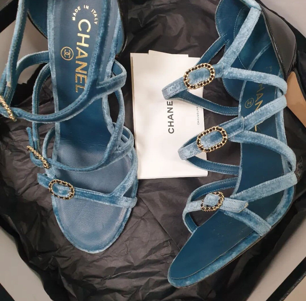 Chanel Blue Velvet Sandals  Sz.38