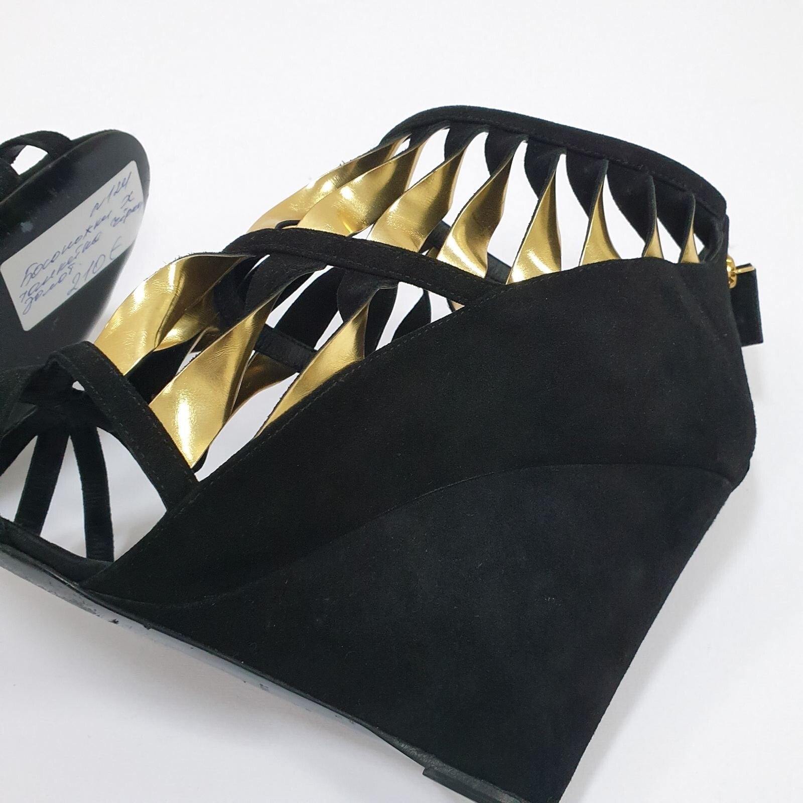 ChanelGold Black Suede Wadge Sandals Sz.39