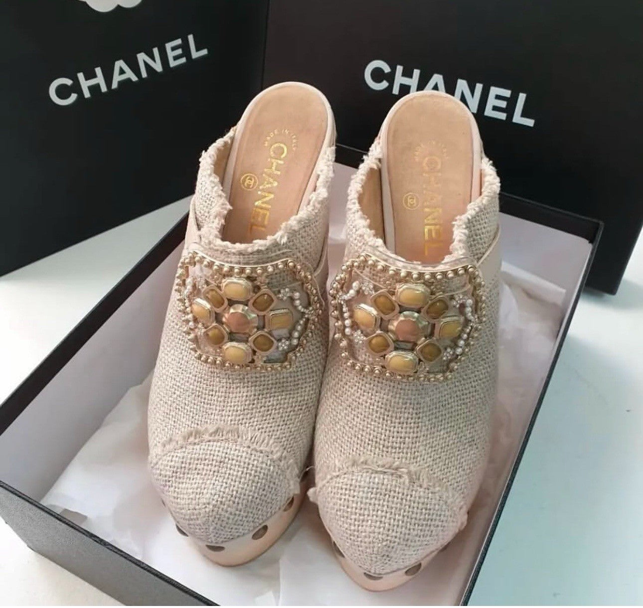 Chanel Shoe Platform Clog Limited Edition Jewel Hardware Sz 39.5