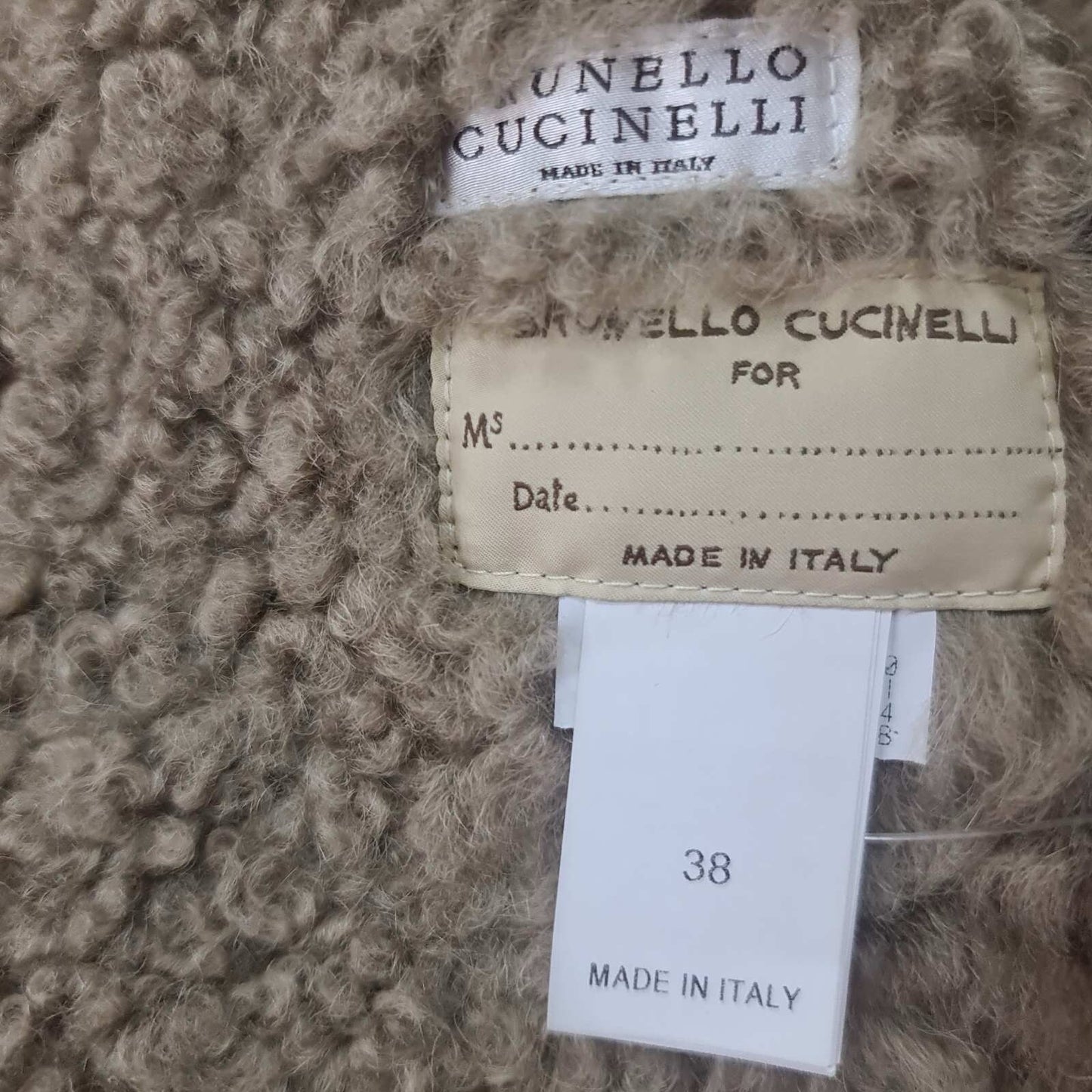 Brunello Cucinelli  Brown Grey Shearling Leather Jacket Sz.38