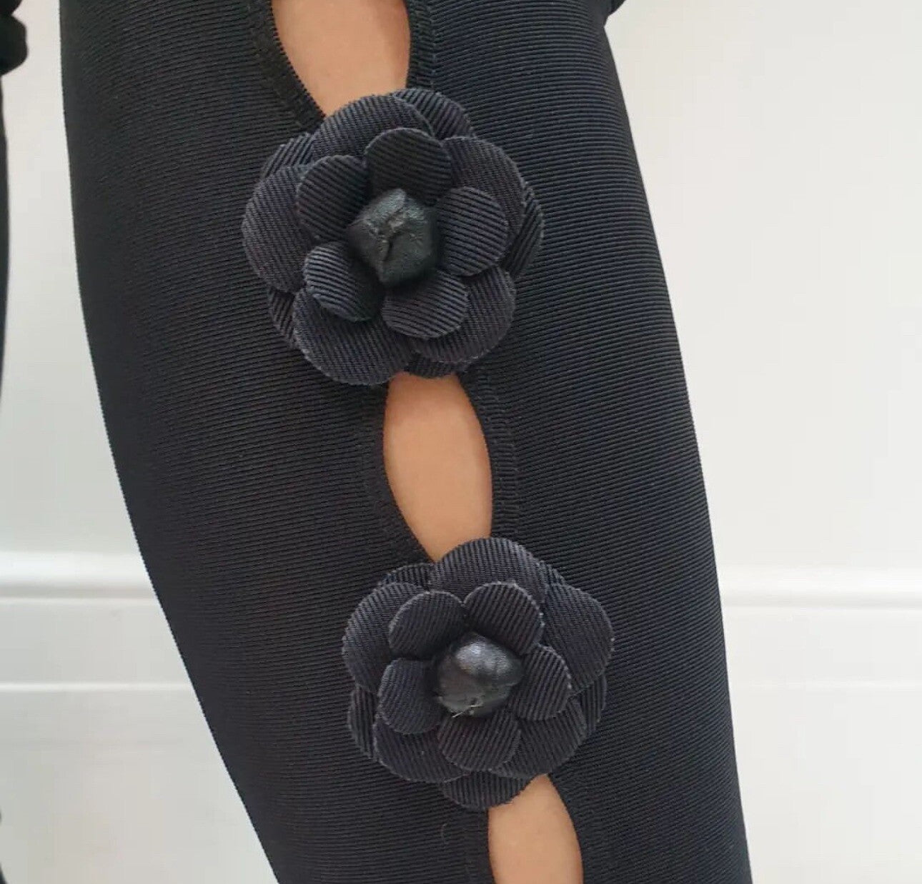 Chanel Black Textile Camellia  Over The Knee Sokcks Boots  Sz. 38,5