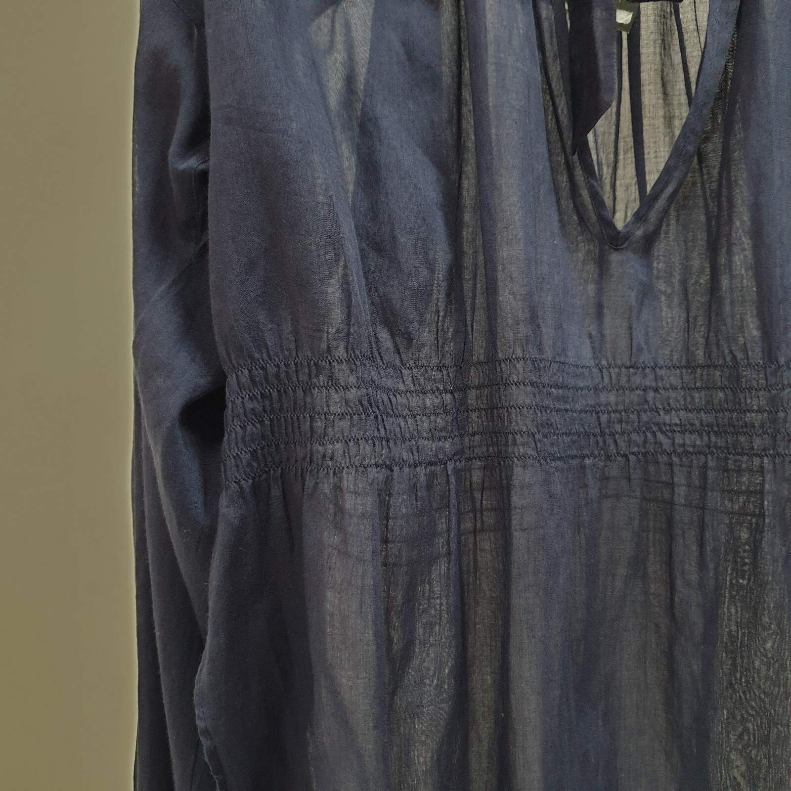 CHANEL Navy Blue Cotton Waist 2 Cc Logo Buttons Blouse Top Sz.36