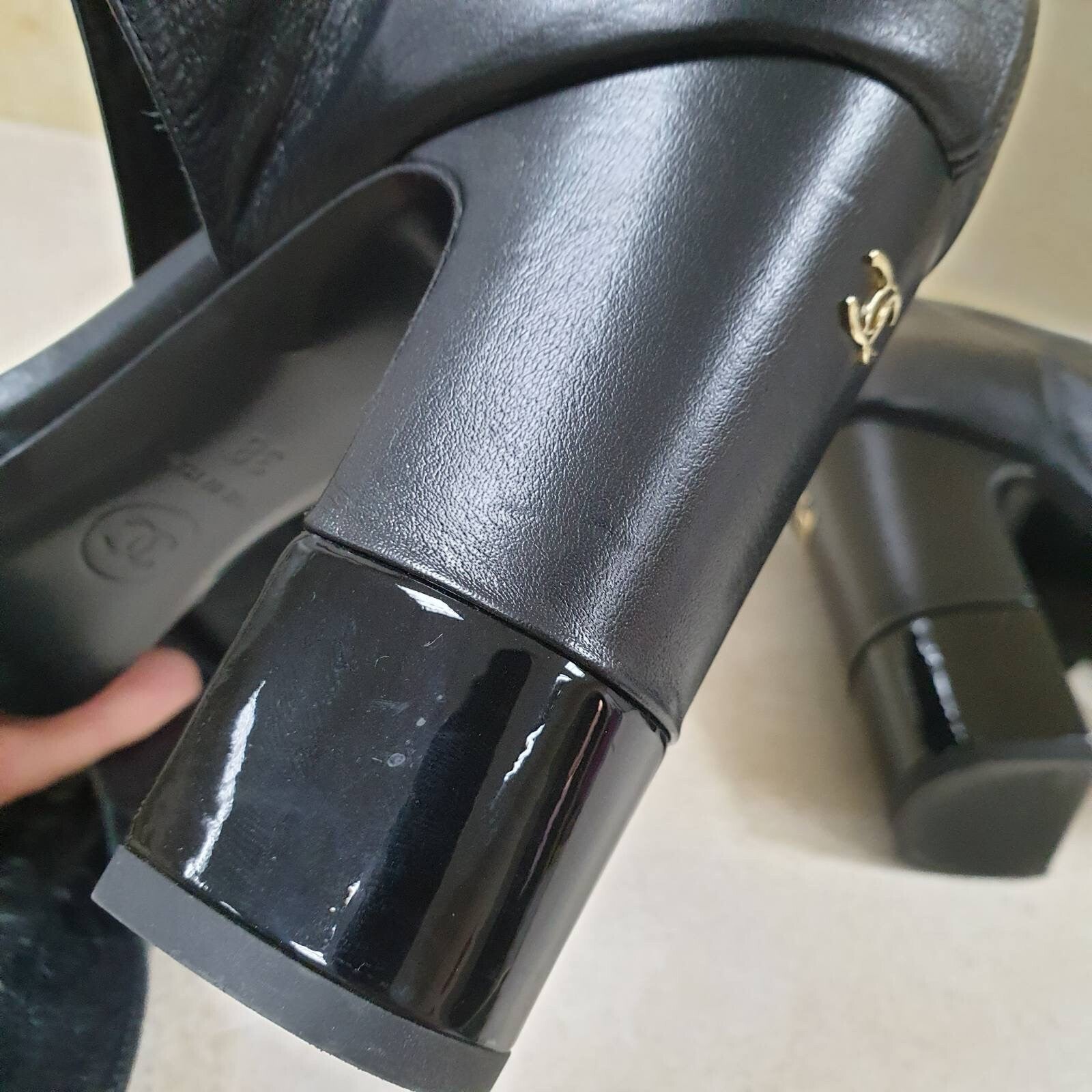 Chanel Black Leather Lace Up Heeled Sandals Sz.38