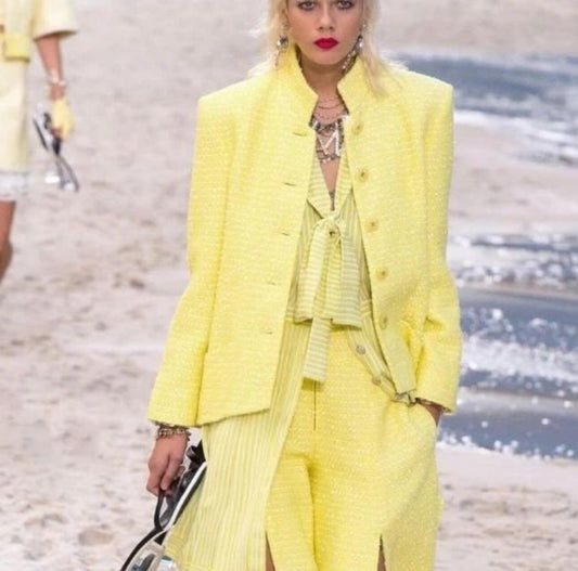 NWOT Chanel 19S Yellow Tweed Jacket Sz.38