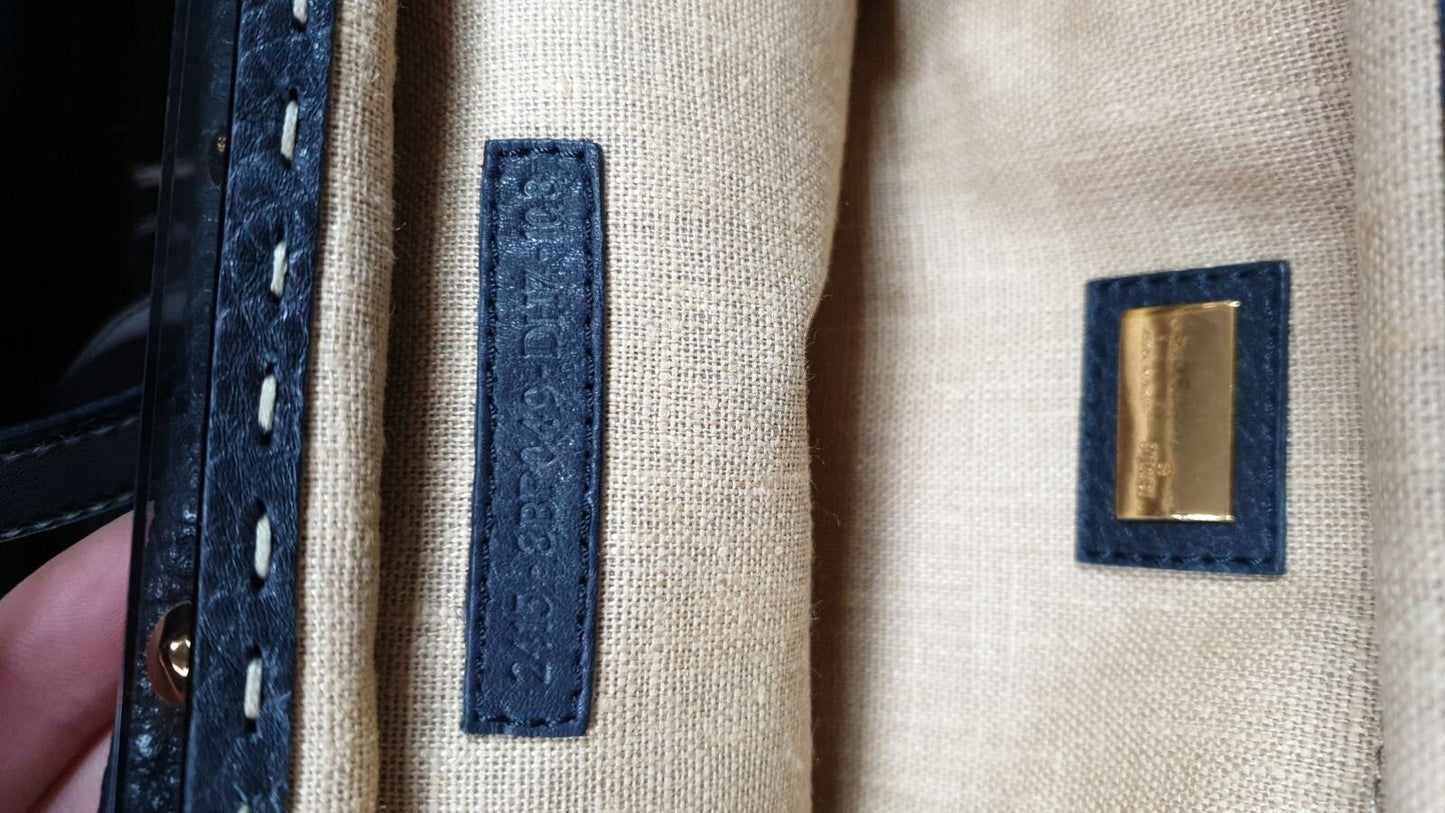 Fendi Black Leather Walnut Wood Handle Clutch Bag