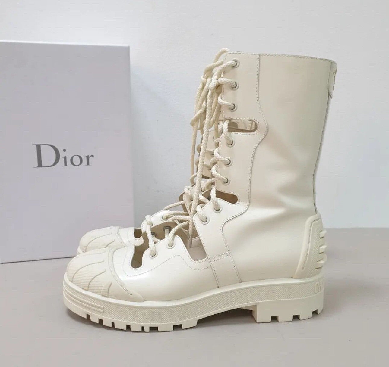 Dior White Iron Leather Tall Boots sz. 38
